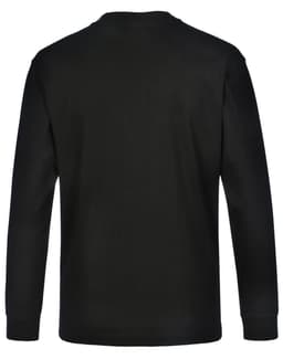 A black long-sleeve men's cotton crew neck t-shirt with a simple, unembellished back design and a logo present.