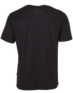 A black short-sleeve work t-shirt with a logo on the side.