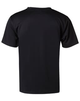 A black kids’ cooldry short sleeve tee featuring a plain design and a logo on the back.