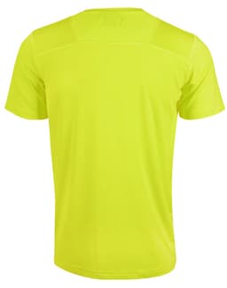 A bright yellow men's Cooldry stretch tee with a smooth back design and a subtle logo.