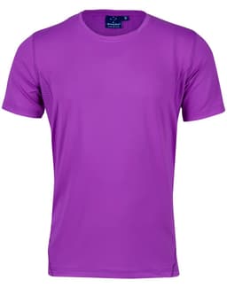 A purple Men's Cooldry Stretch Tee with short sleeves and a logo on the label at the neckline.