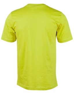A bright yellow men's cotton semi-fitted tee with short sleeves and a classic crew neckline. It features a branding logo.