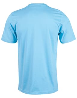 A light blue men's semi-fitted cotton t-shirt with a plain back and short sleeves. It features a branding logo.