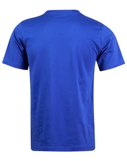 A blue men's cotton semi-fitted t-shirt viewed from the back, featuring a plain design with no visible branding.