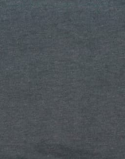 A dark grey cotton t-shirt fabric with a smooth texture and subtle ribbing, featuring a logo.
