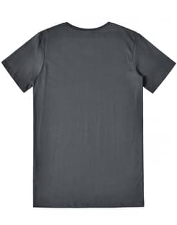 A dark grey men's premium cotton t-shirt featuring a simple design and short sleeves. It includes branding on the back.