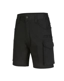 Unisex cotton stretch ripstop work shorts in black with multiple pockets and a waistband.