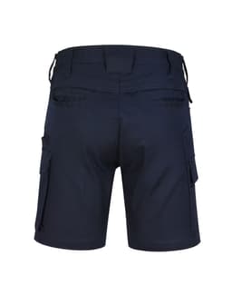 Unisex cotton stretch ripstop work shorts in navy, featuring multiple pockets and a secure waistband.
