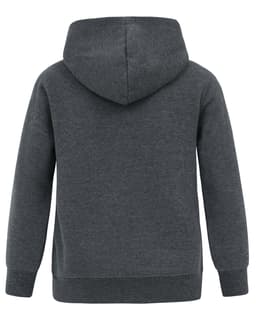 A grey fleece hoodie with a close front and hood. The back view highlights its simple design.