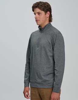 A grey men's half zip long sleeve sweat top with a casual fit and a subtle logo.