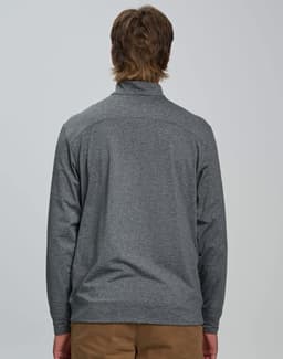 A grey men's half zip long sleeve sweat top, featuring a simple design and a back view.