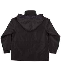 A black kids' contrast jacket with a hood, featuring a simple design and a logo.