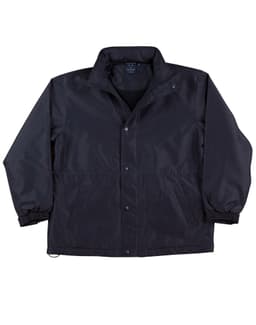 A black varsity jacket with a contrast collar and cuffs. The jacket has a logo and is made from a smooth material.