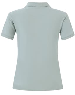 A ladies cotton stretch polo in a soft green colour, featuring a collared design and short sleeves.
