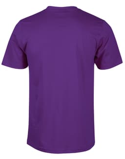 A purple semi-fitted men's cotton t-shirt with short sleeves and a plain back, featuring a logo.