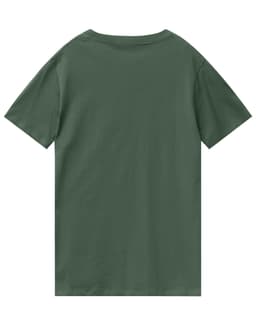 A green men's premium cotton tee with short sleeves and a simple design, featuring a logo on the back.