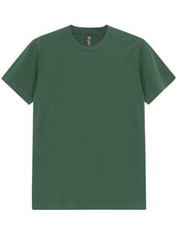 A green men's premium cotton tee with a simple crew neck design and short sleeves, featuring a logo.