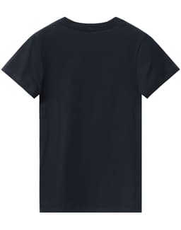 A plain black men's premium cotton tee with short sleeves and a crew neckline. Features a logo on the back.