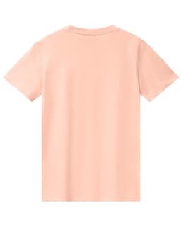 A plain peach-coloured men's premium cotton t-shirt featuring a simple back design and a logo.
