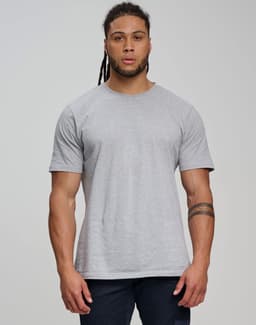 A grey men's premium cotton short sleeve T-shirt, featuring a simple design and a fitted silhouette.