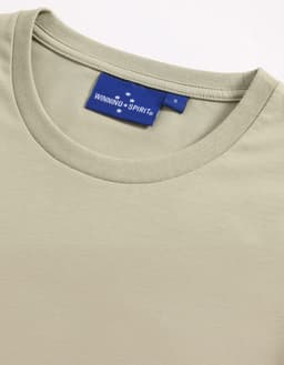 A light green men's premium cotton short sleeve t-shirt with a round neckline and a logo label.