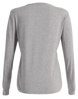 A grey premium cotton long-sleeve ladies' tee shirt with a simple design and a subtle logo.