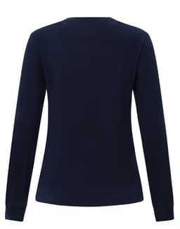 A navy long-sleeve tee shirt for ladies, featuring a round neck and fitted design. The back view is shown.