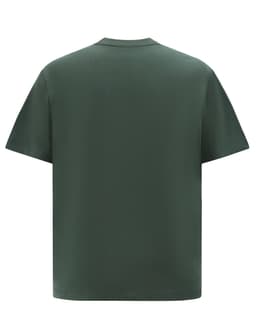 A dark green unisex oversized cotton tee with a simple, plain design and short sleeves. It features a logo on the front.