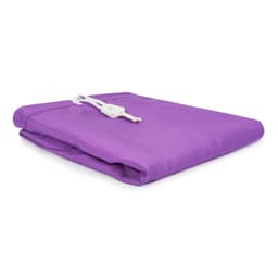 A folded purple laundry bag made from 100% polyester, featuring a drawstring closure. Logo is included.