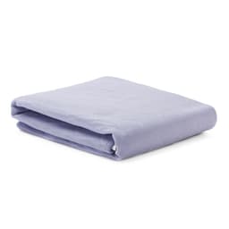 A folded reusable bed pad in lavender colour with a quilted texture and tuck-in design. Features a logo.