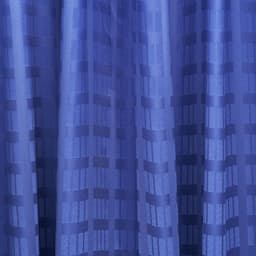 A shower curtain in a blue hue featuring a box stripe pattern. The fabric appears semi-transparent and textured.
