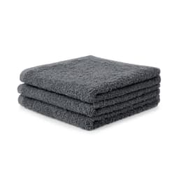 Three stacked grey face washers with a soft, textured surface. They are made from 500 gsm fabric and feature a simple design.