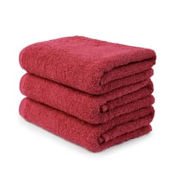 A stack of three plush small hand towels in a rich burgundy colour, showcasing soft, absorbent fabric.