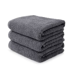 Three stacked large hand towels in a soft grey, featuring a plush texture and high absorbency.