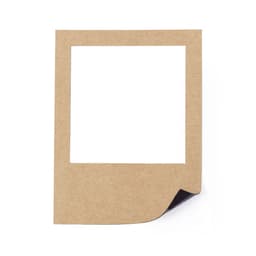 A magnetic photo frame in brown cardboard with a blank white window for displaying images. Features a peel-off backing.
