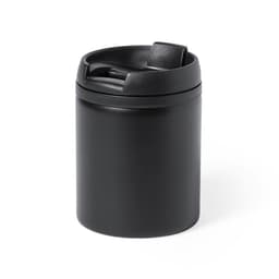 A drink bottle in matte black with a secure lid and a straw opening, featuring a branding logo.