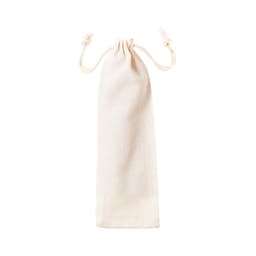 A cream-coloured drawstring pouch made of fabric, suitable for storing cutlery sets. Features a branding logo.
