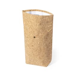 A cork-coloured insulated cooler bag with a logo, featuring a simple, modern design.