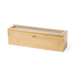 A bamboo storage box with a transparent lid, ideal for organizing tea or coffee accessories.