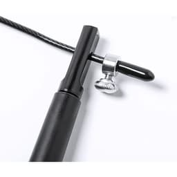 A black fitness accessory featuring a metal attachment point, part of the Lakex Fitness Set for sports gear.