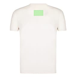 A plain white children’s T-shirt with a green logo placeholder on the back.