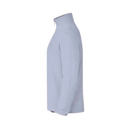 A polar fleece jacket in light blue with a zip collar and an applied logo.