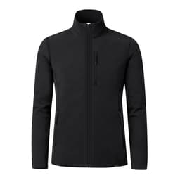 A black soft shell jacket with a full zip, featuring a zippered chest pocket and two side pockets.