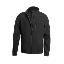 A soft shell jacket in black with a full zip, featuring a chest pocket and side pockets. Designed with a modern fit.