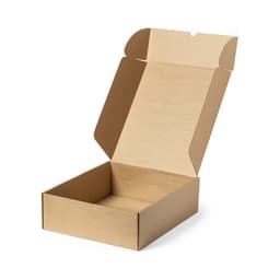 A brown cardboard box with an open flap, designed for packaging products. It features a simple, unbranded design.