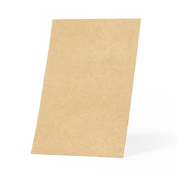 A tan business card with a simple design, featuring a plain surface and a slight angle. It has a subtle texture.