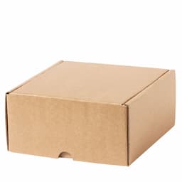 A kraft cardboard box with a simple design, featuring a front tab closure and no visible branding.