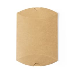 A brown cardboard gift box with a curved edge design and a reinforced closure. It has a logo on the surface.