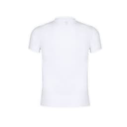 A plain white adult T-shirt with short sleeves and a fitted design, featuring an unembellished back.