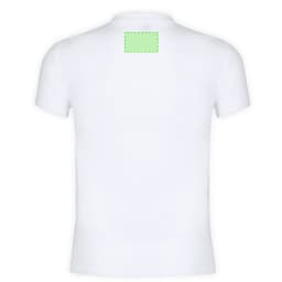 A white adult T-shirt featuring a blank area for customization on the back.